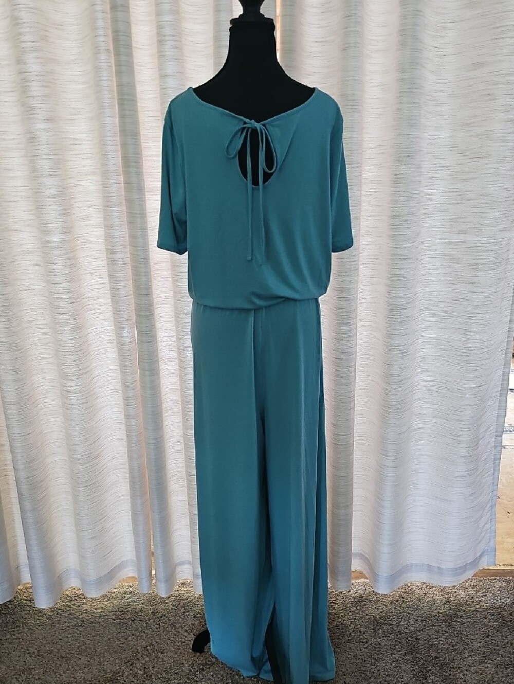 Zenana Outfitters Teal Wide-Leg Drawstring Jumpsuit - Picture 3 of 4